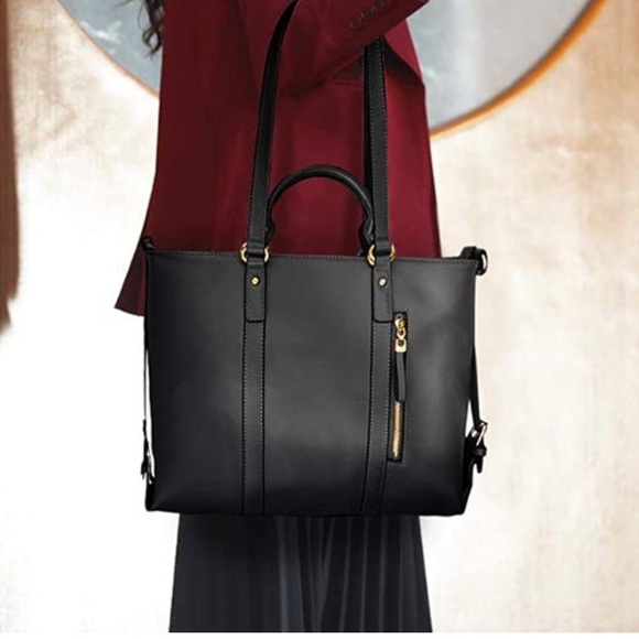 Katter Genuine Leather 3-in-1 Handbag Tote Cross-body Purse BLACK - Picture 2 of 12